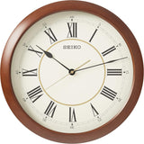 SEIKO 16 Roman Numeral Round Wood Finish Wall Clock
